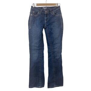 Rock 47 Wrangler Low Rise Embellished Bootcut Jeans Women's Size 27x34‎ Blue